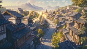 远眺午后古城建筑街道