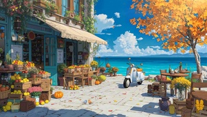 秋天海边水果店