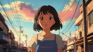 动漫清新城市街道女孩