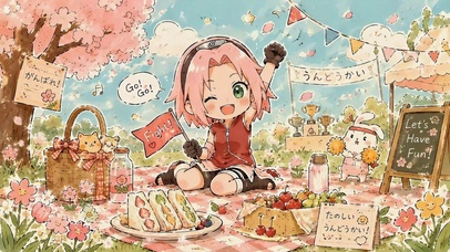 樱花树下元气小女孩