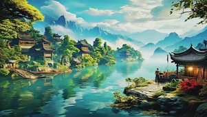绿色护眼江南渔家