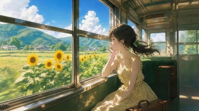 火车赏风景女孩（早晨）