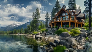 清新治愈湖边小屋