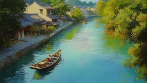 夏日宁静溪流水乡建筑