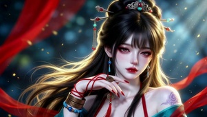 红绸飘舞美人