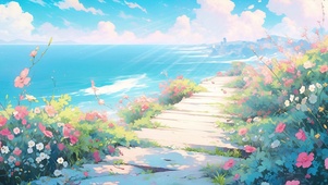 动漫海边小路