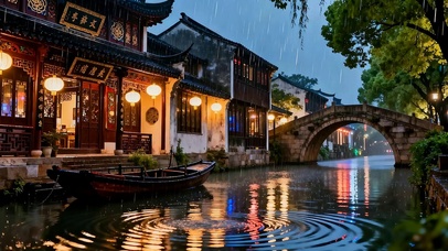 夜景树木河流