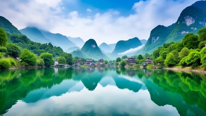 护眼绿色自然山水