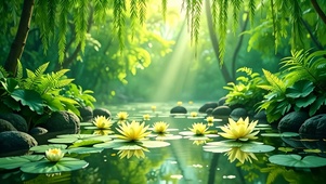 绿色护眼荷花溪流