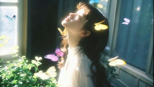 沐浴午后阳光的清新少女
