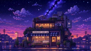 夜晚街道咖啡店