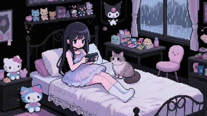 像素动画-打游戏女孩