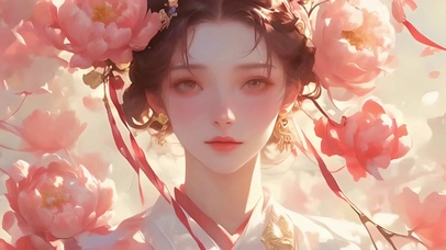 粉色牡丹汉服美人