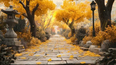 秋日古迹公园金色落叶