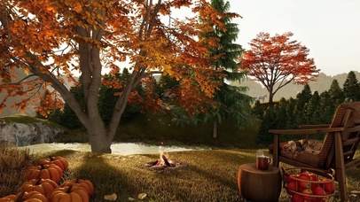 湖边的秋日篝火