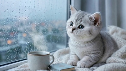 雨天窗畔的小奶猫