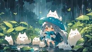 雨天可爱小女孩