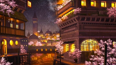 夜晚樱花的水之都