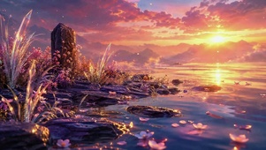 落日河畔浪漫唯美风景