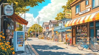 晴天白云清新城市街道