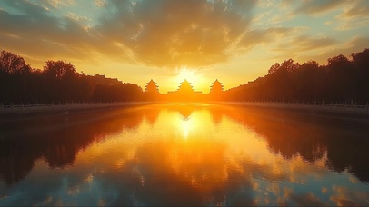 落日古城护城河