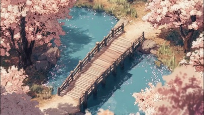 俯瞰粉樱河岸栈桥风景