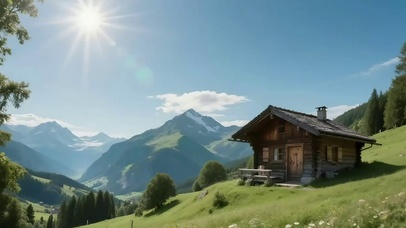 清新绿色草原木屋