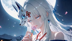 月下狐面银发二次元美少女