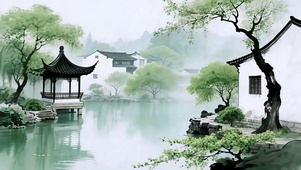 水墨江南古亭4K