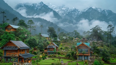 清新云雾山谷传统乡村