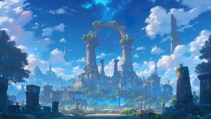海岛神秘遗迹夜景