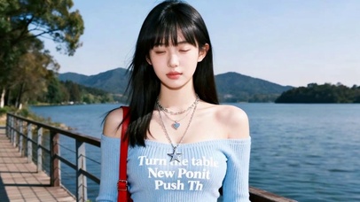 蓝毛衣美女