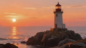 落日海岛海岸灯塔