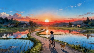 晚霞的田园风光