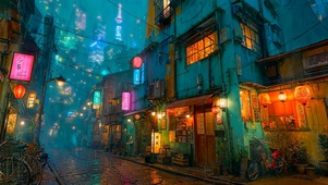 未来城市雨夜街道