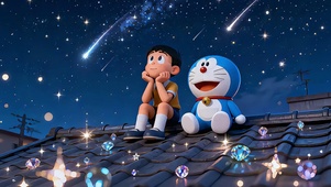 大雄和哆啦A梦一起看星星