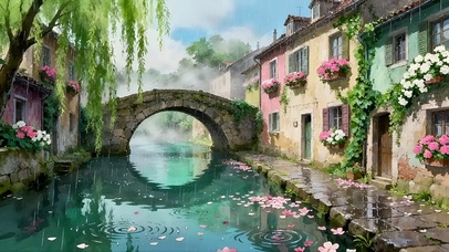 小桥下雨天