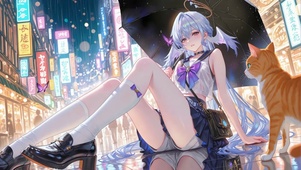 雨天霓虹知更鸟与猫
