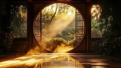 古朴朦胧黄昏庭院建筑