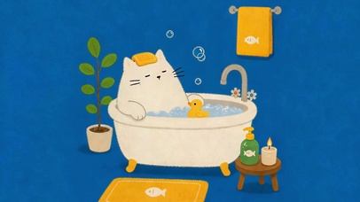悠闲泡澡小猫咪