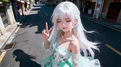 冬季女孩穿蓝色碎花裙游三亚一角