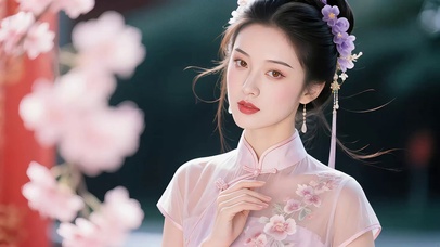 桃花映衬古风美女1