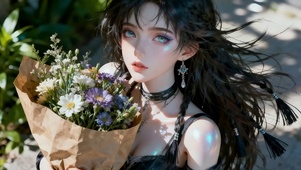 手捧鲜花的女孩