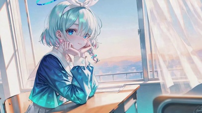 教室窗边蓝发少女阿罗娜