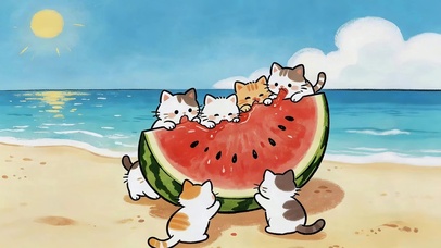 猫咪吃西瓜