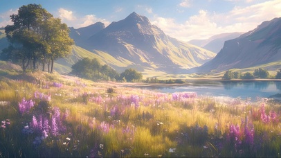 梦幻花海高山湖泊