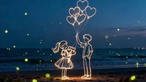 海边的线条情侣