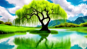 绿色护眼美景湖边的柳树