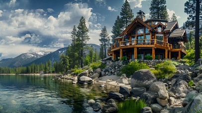 清新治愈湖边小屋