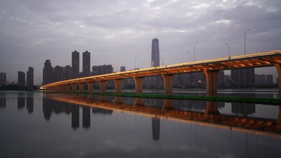 4K武汉城市地标沙湖大桥夜景